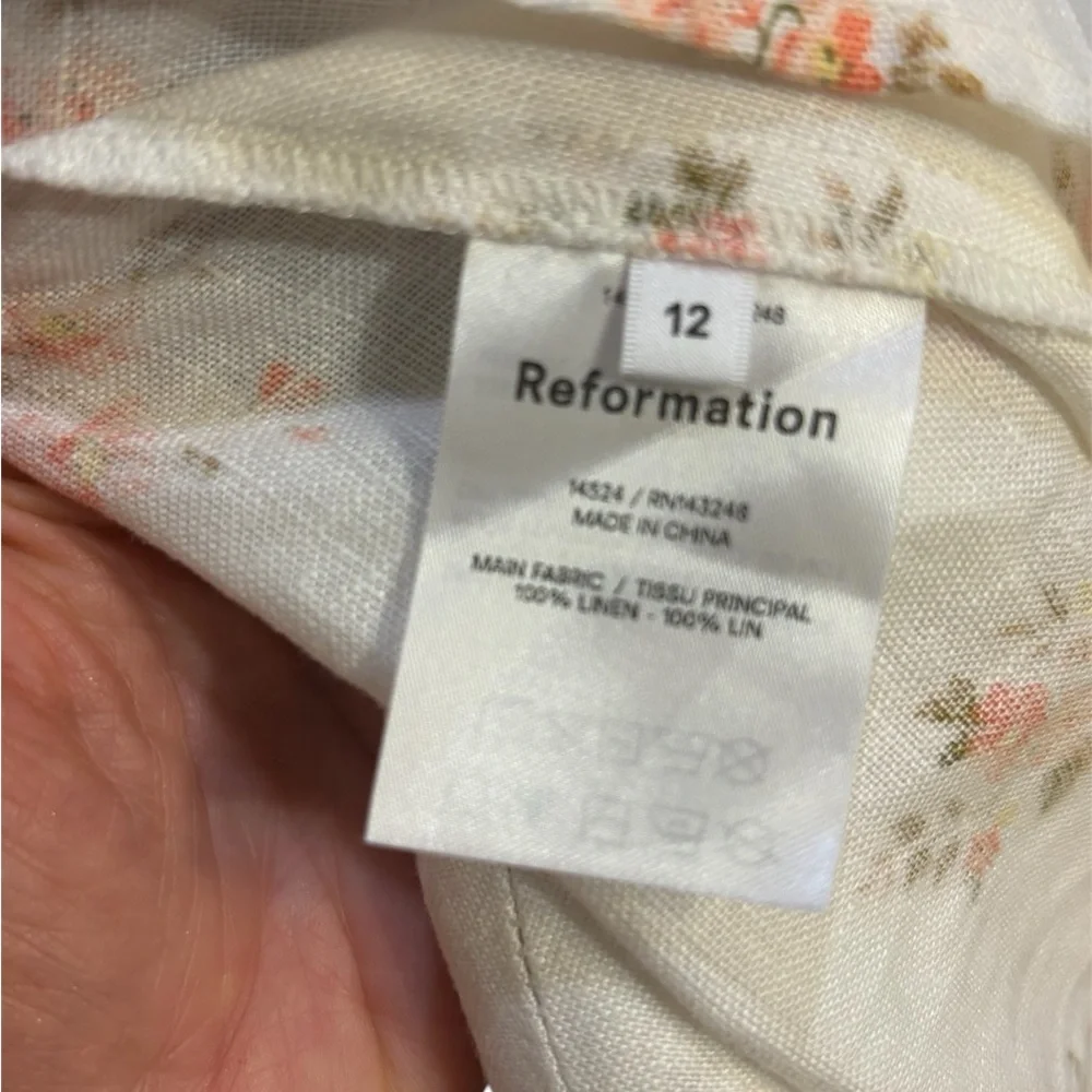 REFORMATION White Ditsy Floral Heirloom  Linen Puff Sleeve Maxi Dress Sz 12 L - Picture 6 of 6